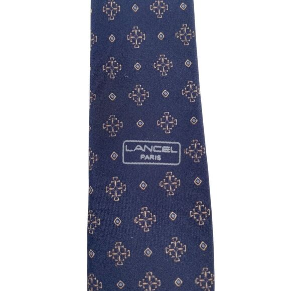 Lancel Paris 100% Pure Silk Gales Barcelona Made in Spain Navy Blue Neck Tie - Picture 3 of 9